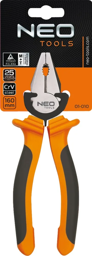 Плоскогубці комбіновані Neo Tools 160мм CrV для різання та формування жорсткого дроту з ергономічними рукоятками