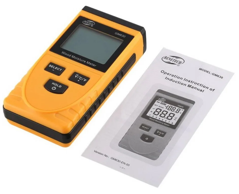 Безконтактний вологомір BENETECH GM630 0,5-79,5% 64х31х126 мм для деревини та будівельних матеріалів