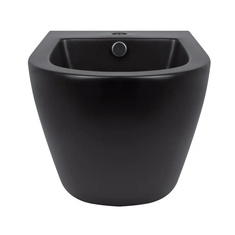 Подвесное биде Qtap Robin QT1355046FMB матовое черное керамическое 375х495х325 мм