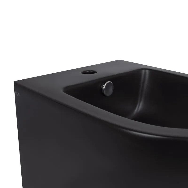Подвесное биде Qtap Robin QT1355046FMB матовое черное керамическое 375х495х325 мм