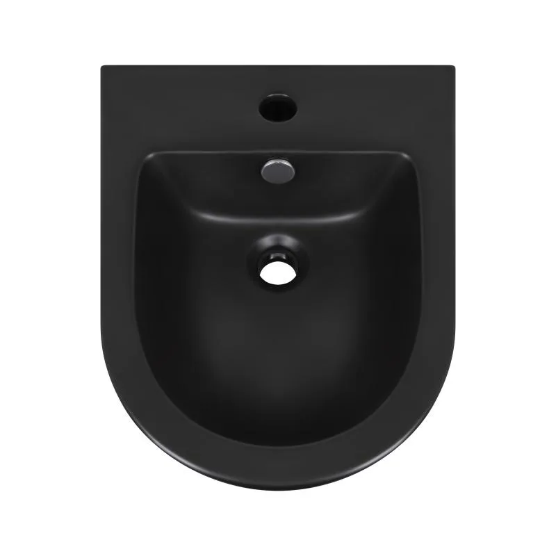 Подвесное биде Qtap Robin QT1355046FMB матовое черное керамическое 375х495х325 мм