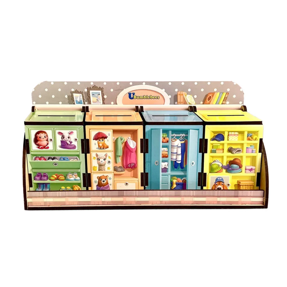 Дерев'яний сортер-комодик Ubumblebees 40 деталей 4 шафи кольоровий