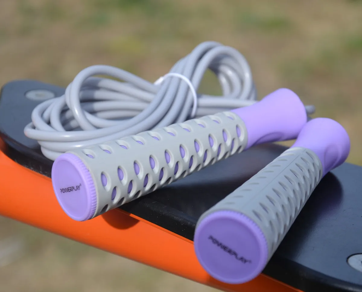 Скакалка Active Point ПВХ 2,75 м Сіро-фіолетова Регульована довжина