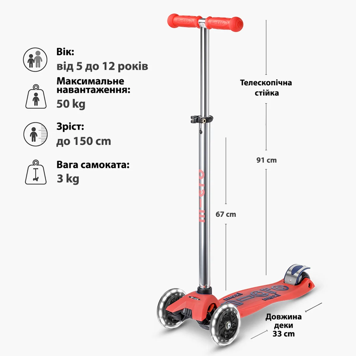 Самокат Micro полиуретан 3 кг красная аура