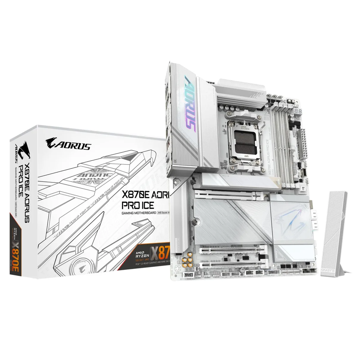 Материнська плата GIGABYTE X870E AORUS PRO ICE sAM5 X870 4xDDR5 M.2 HDMI Wi-Fi BT ATX білий