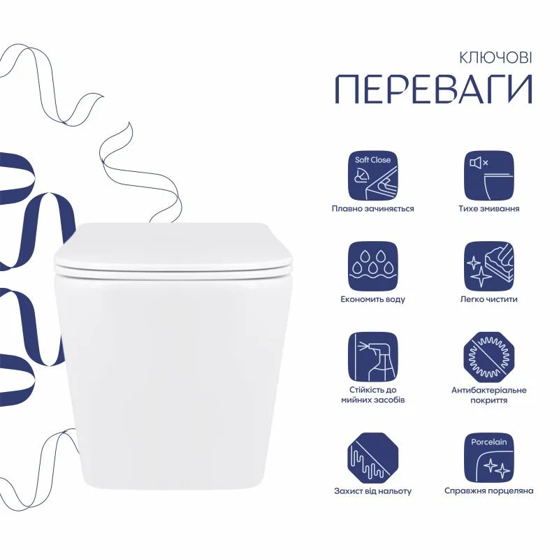 Унітаз підвісний Qtap Ultra Quiet безобідковий керамічний 525x345x360 мм білий