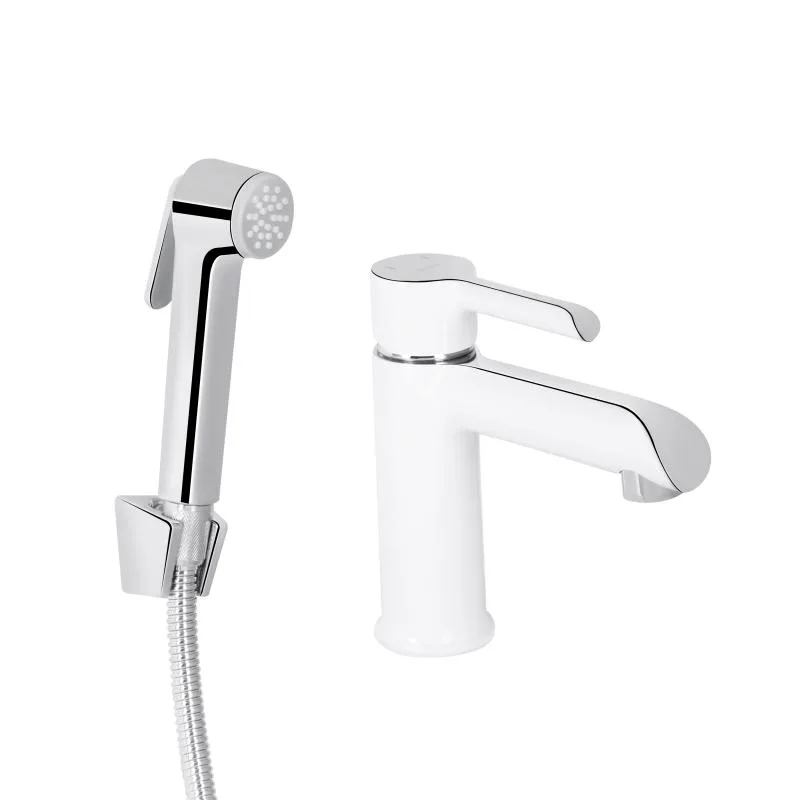Смеситель для раковины Qtap Grand QTGRA272CRW с гигиеническим душем латунь 45х160х153 мм хромовый белый
