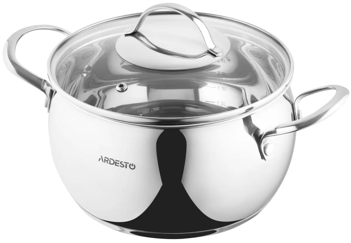 Каструля з прозорою кришкою ARDESTO Gemini Liguria, 4 л, з нержавіючої сталі.