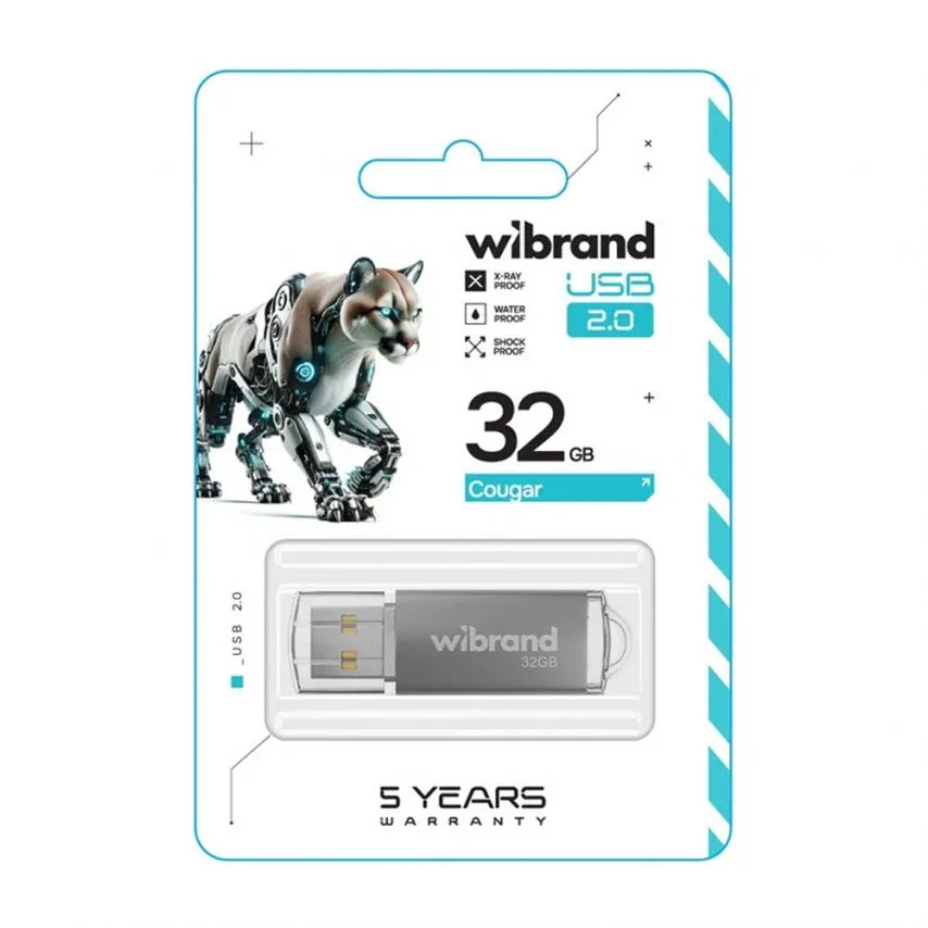 Флеш-пам'ять USB Wibrand пластик 32Гб срібна