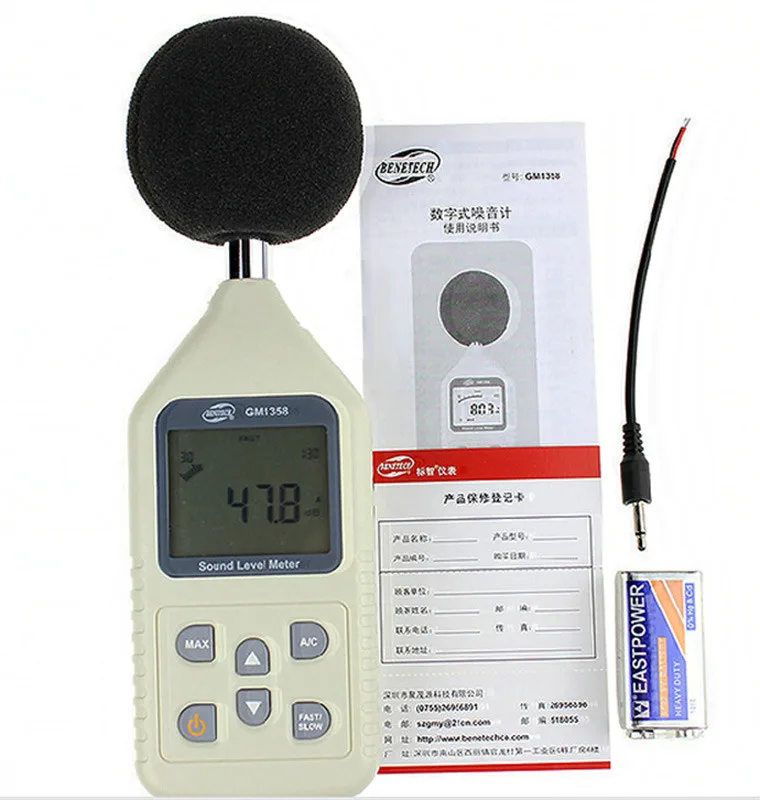 Цифровий шумомір Benetech GM1358 30-130 дБ пластик 207х70х29 мм чорний