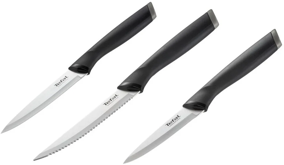 Набор кухонных ножей Tefal Essential, 3 шт, из нержавеющей стали, пластиковые ручки, черный