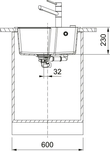 Кухонна мийка Franke Urban, фрагранітна, прямокутна, без бічного крила, розміри 560х500х230мм, з однією чашею, врізна, модель UBG