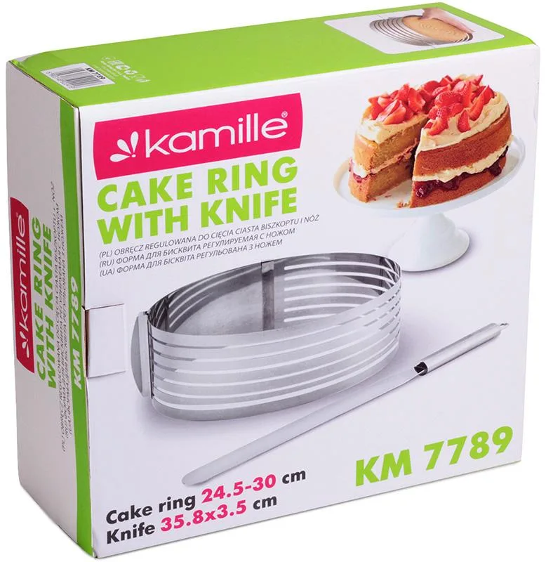 Форма для нарезки бисквита Kamille регулируемая 24.5-30 см с ножом
