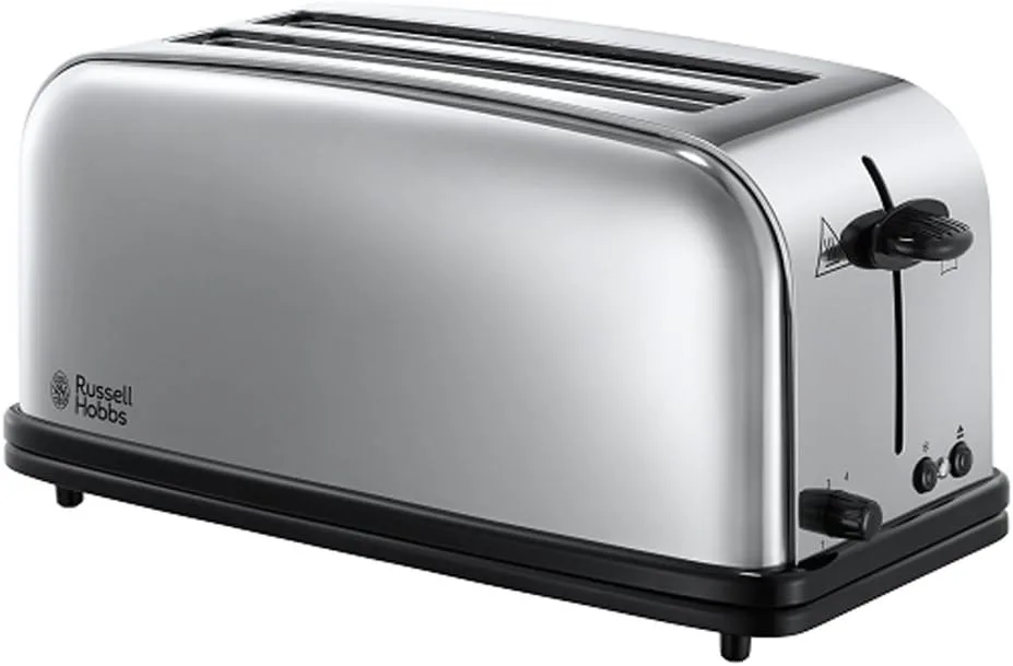 Тостер Russell Hobbs Chester 1600Вт з подовженими слотами для 4 тостів, металевий, сріблястий.