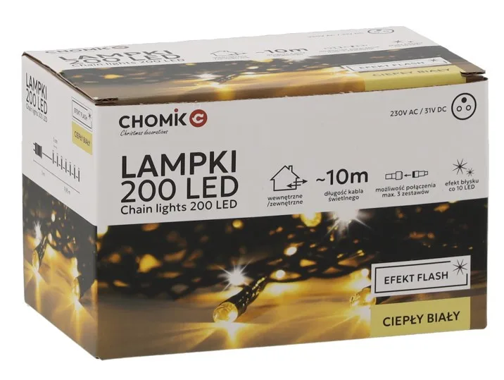 Гірлянда електрична Chomik 200 LED 10 м мідно-пластиковий теплий білий