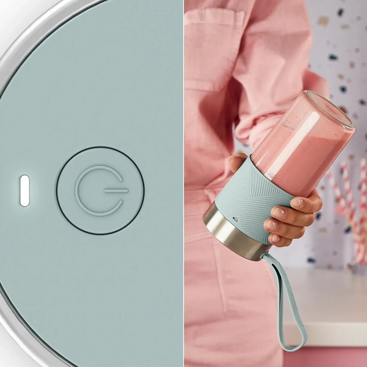 Блендер Tefal Lightmix компактний для смузі, ємність 300 мл, USB, тритан, зелений.