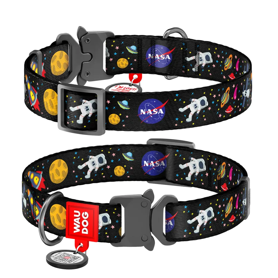 Нашийник WAUDOG Nylon 25 мм з QR паспортом нейлоновий 33-49 см малюнок NASA