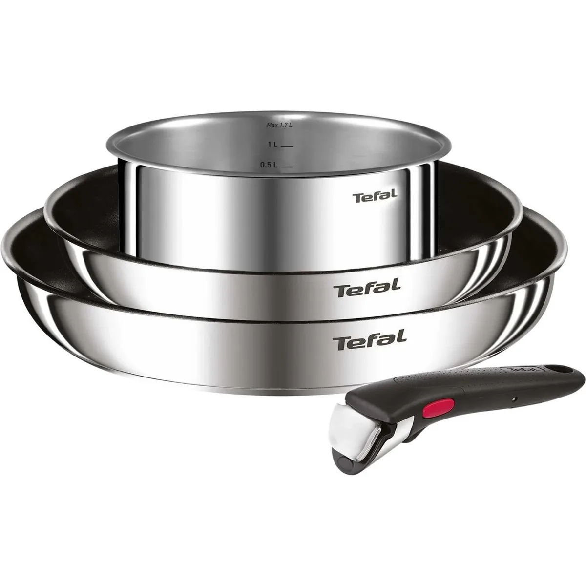 Набір кухонного посуду Tefal Ingenio Cook Eat, 4 предмети, з нержавіючої сталі та бакеліту, з металевими елементами.
