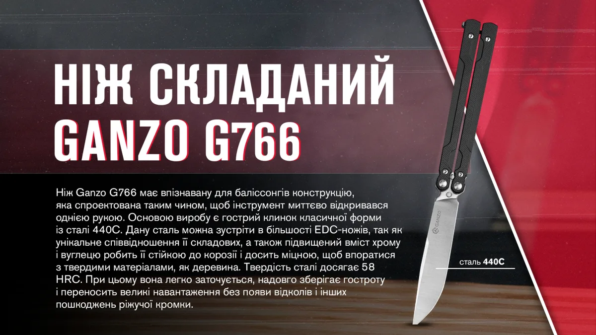 Ніж-метелик Ganzo 440С 89х114 мм Чорний