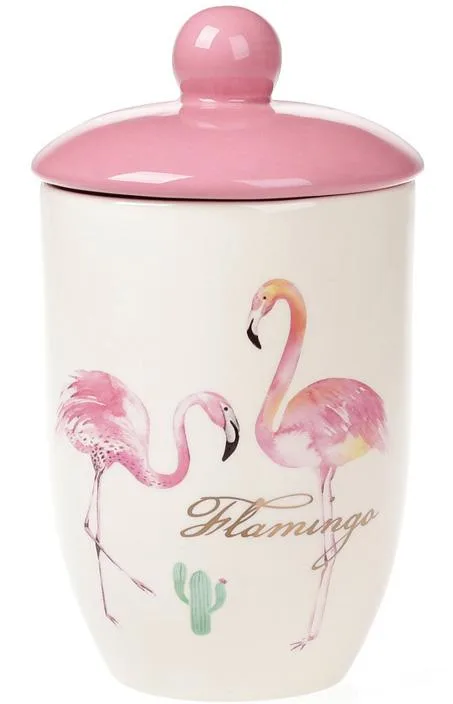 Керамічна банка 800 мл Рожева з кришкою Flamingo