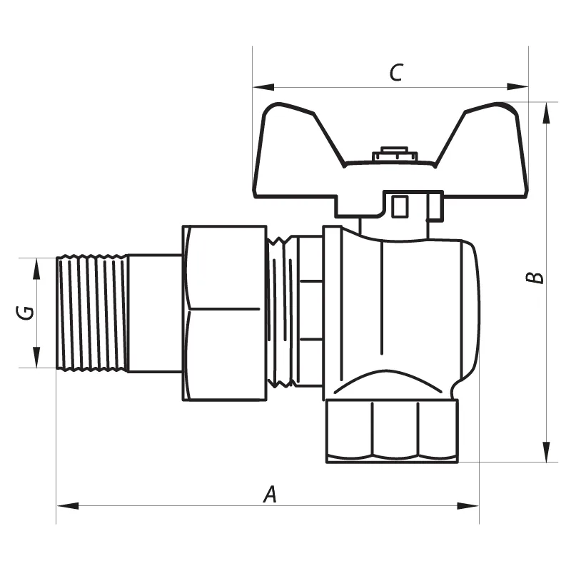 Кран шаровой угловой Nolf латунь 1/2" стальной
