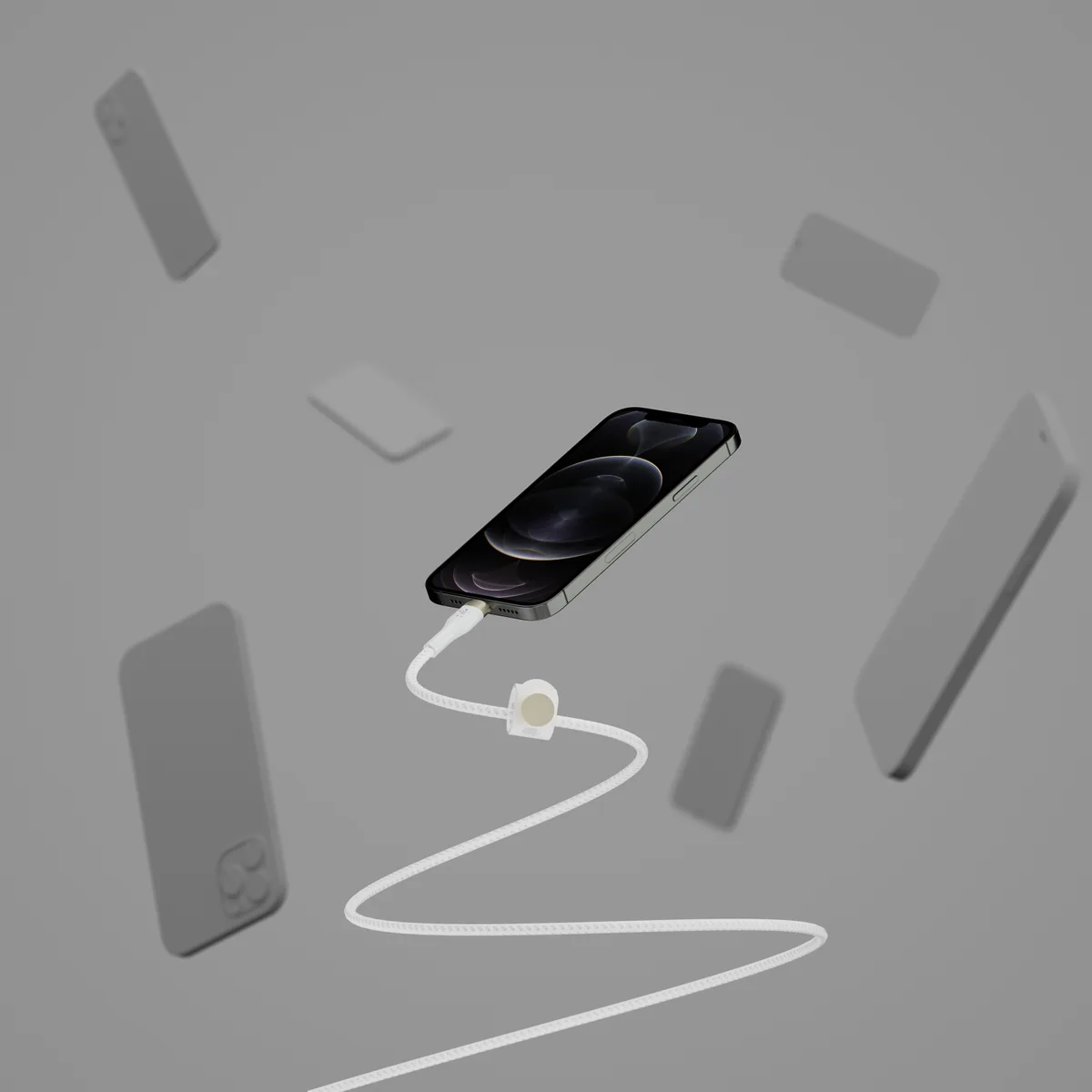 Кабель USB-C > Lightning заряджання/синхронізації Belkin 1м, Type-C, плетений, силіконовий, з ремінцем на магніті, білий