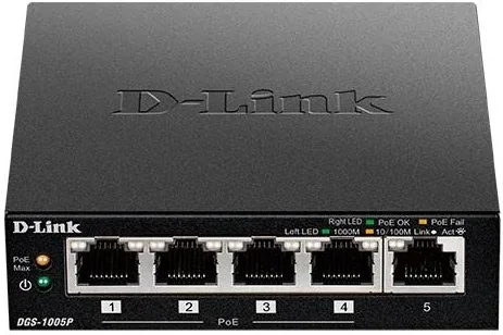Комутатор D-Link 5 портів 10/100/1000Base-T 4 порти PoE 60 Вт безшумний