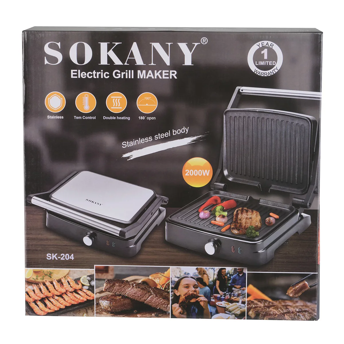 Гриль контактний Sokany 2000 Вт антипригарний сталь