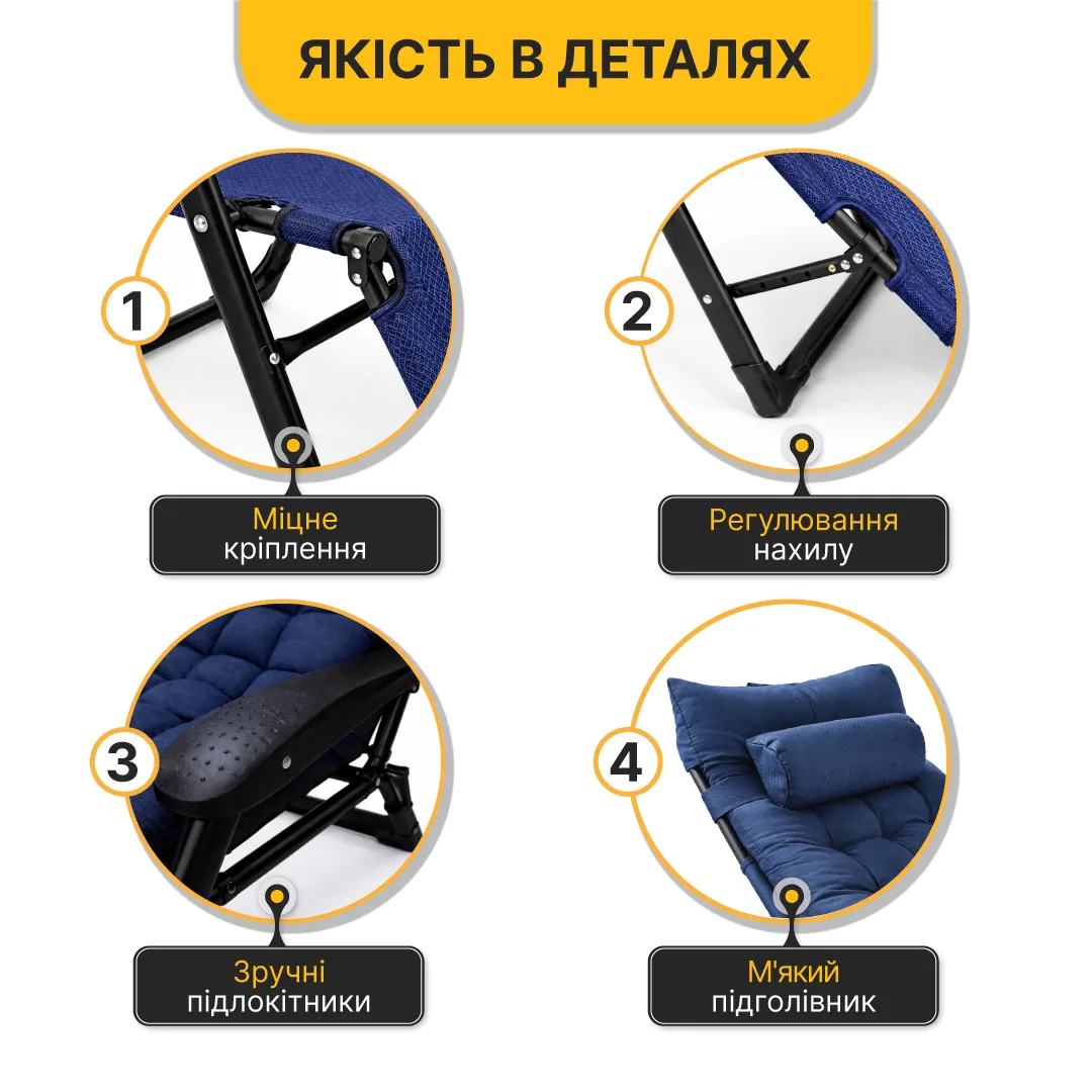 Розкладне крісло-ліжко LEOBRO Сталева труба 175х66х77 см Темно-синій