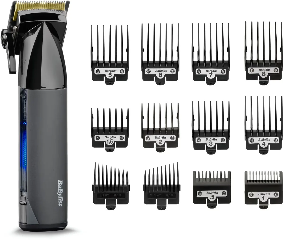 Машинка для стриження Babyliss Super-X Metal Series, акумуляторна, 12 насадок, сталь з графітовим покриттям, чорна.