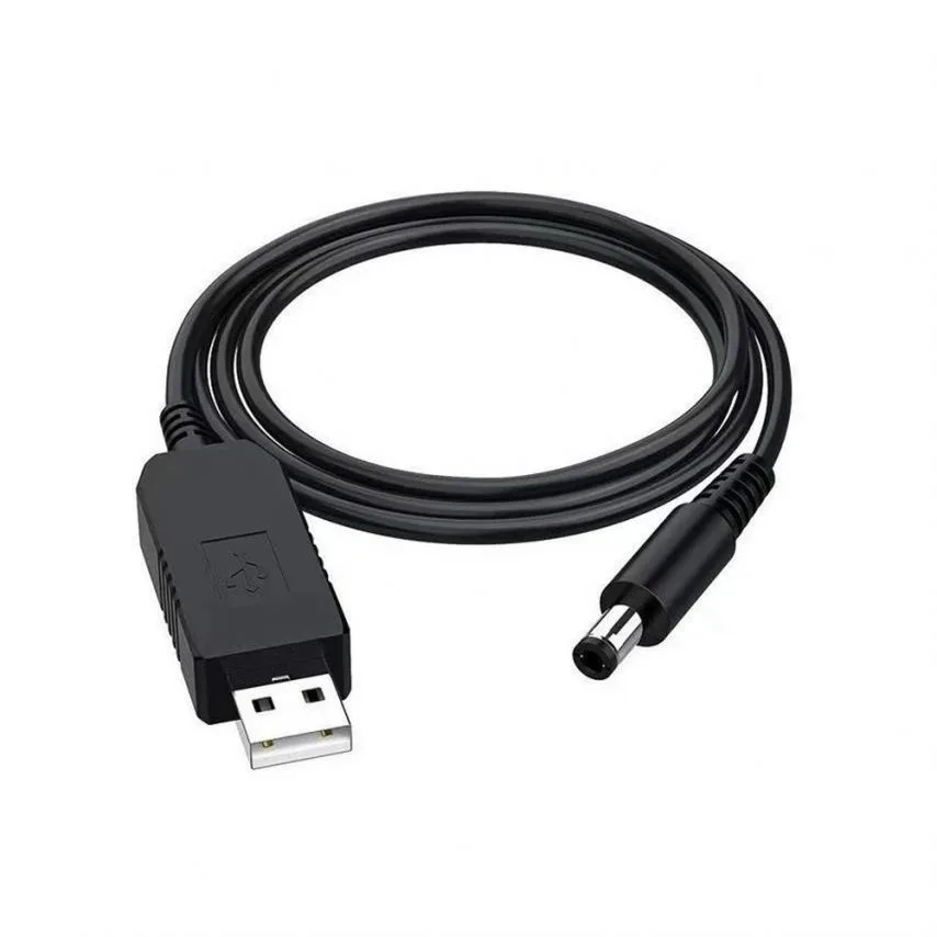 Кабель для роутера USB to DC 5,5x2,1 мм 12V чорний силікон 0,5 м