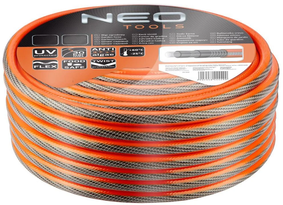 Садовий шланг Neo Tools Professional, діаметр 1/2", довжина 30м, 6 шарів, витримує тиск до 30 бар, температурний діапазон -25...+6