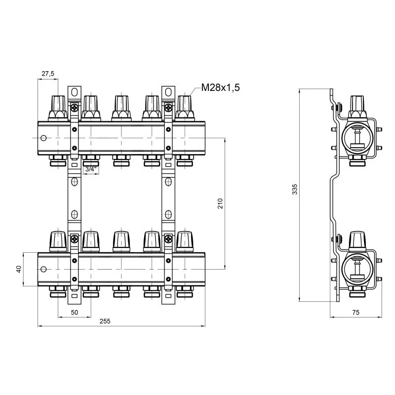 Колектор 1" ICMA K005 5 виходів латунь 255х75х335 мм хром