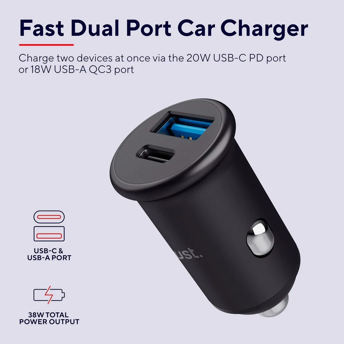 Зарядний пристрій Trust автомобільний 38Вт USB-A USB-C чорний