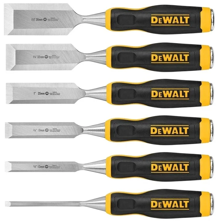 Набір стамесок DeWALT, 6 шт, розміри 6-13-19-25-32-38 мм, в кейсі.