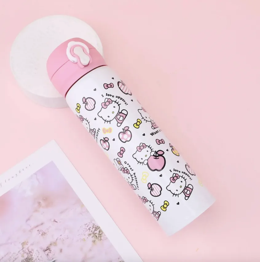 Термос з клапаном 500 мл нержавіюча сталь біло-рожевий Hello Kitty