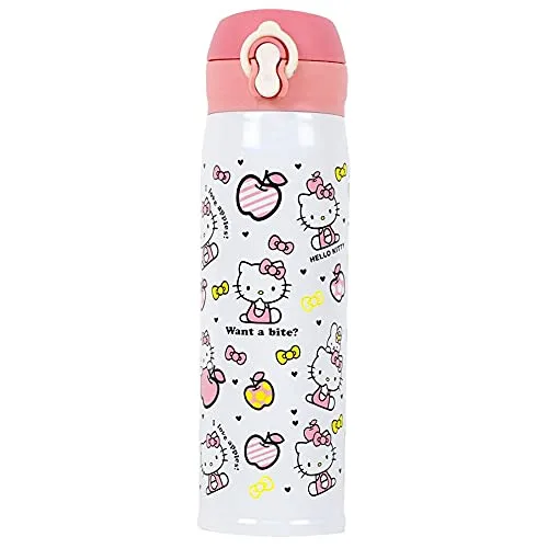 Термос з клапаном 500 мл нержавіюча сталь біло-рожевий Hello Kitty