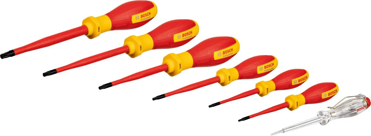 Викрутки Bosch Professional VDE набір 7шт ізольовані для електромонтажу тестер напруги плоскі TX