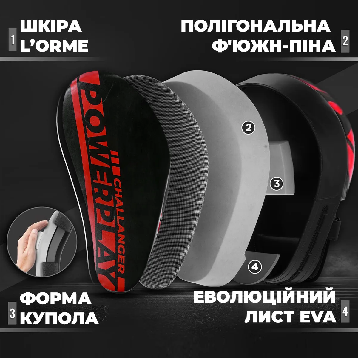 Боксерские лапы Active Point PU 22х19 см Черно-Красные