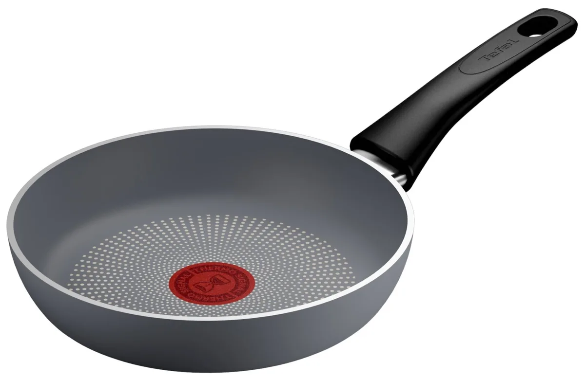 Сковорода Tefal Halo, 24 см, алюмінієва, з бакелітовою ручкою, сірого кольору.