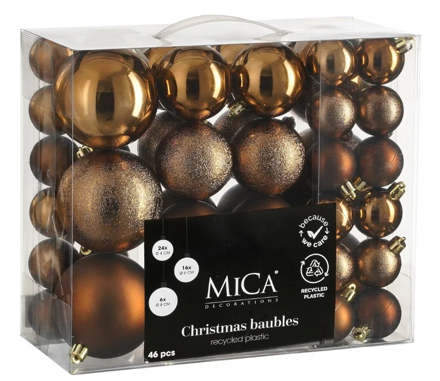 Елочные пластиковые шары Mica Decorations 46 шт 4 6 8 см шоколадный