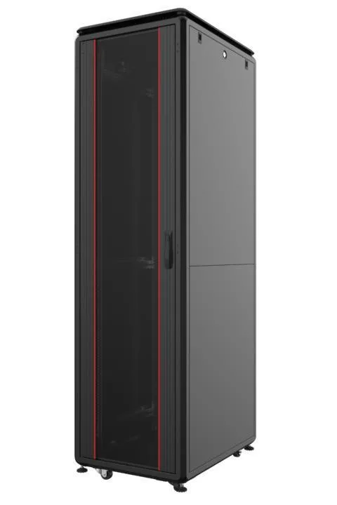 Шафа MIRSAN 19", 26U, GTV, скляні двері, 600x1000 мм, максимально 2000 кг, чорна