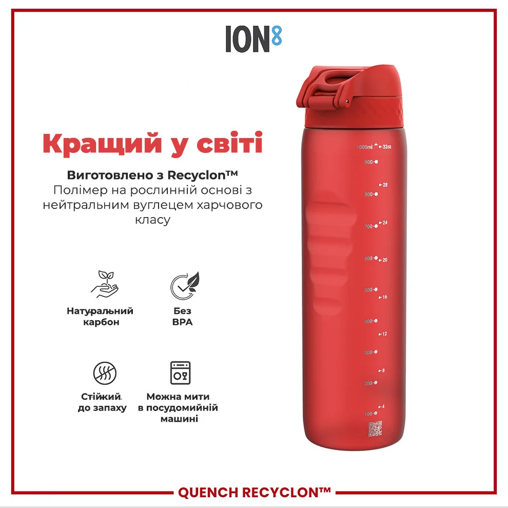 Пляшка для води ION8 Recyclon 1000 мл Червона