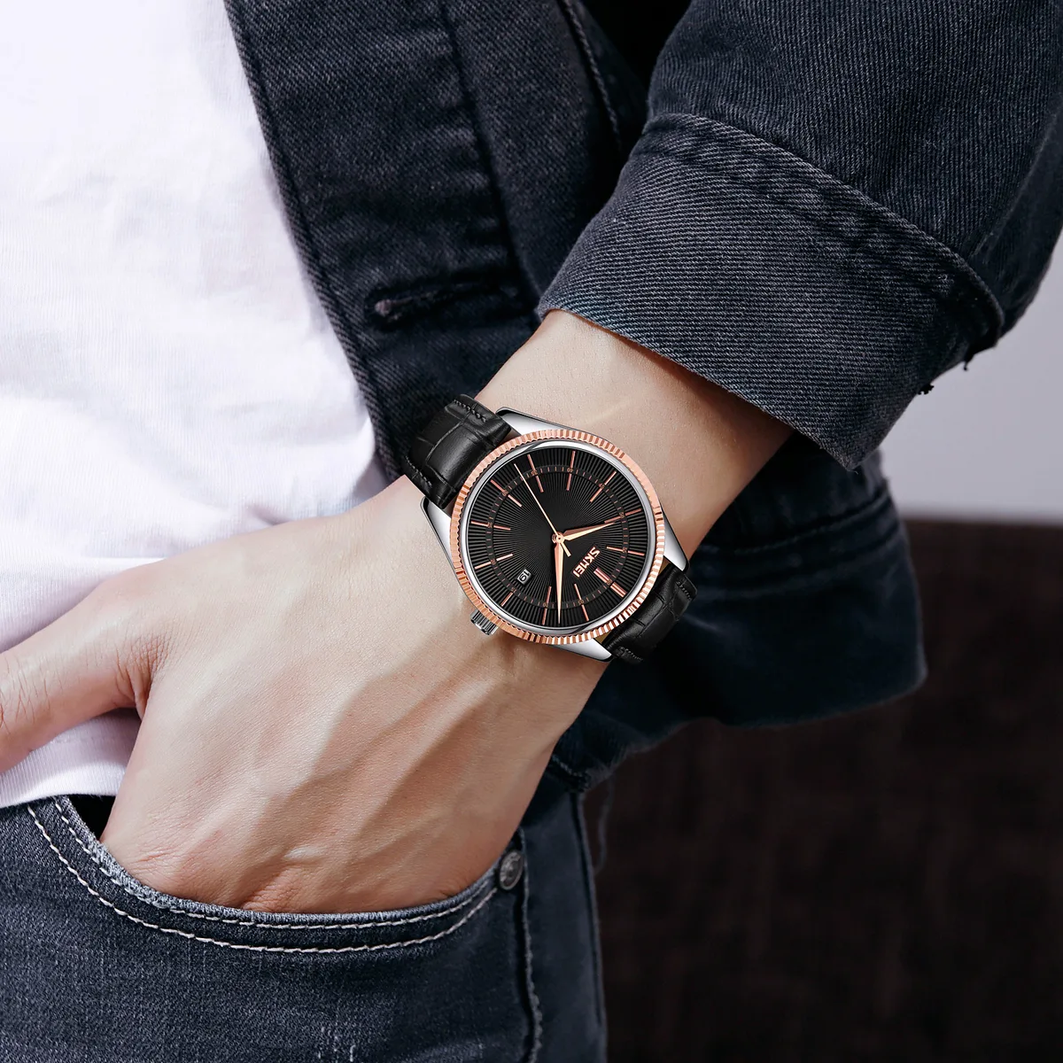 Годинники Skmei Rose-Gold 47х40 мм Чорні