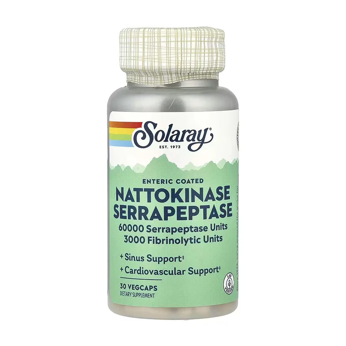 Nattokinase і серрапептаза Solaray 30 капсул вегетаріанських для серцево-судинної системи