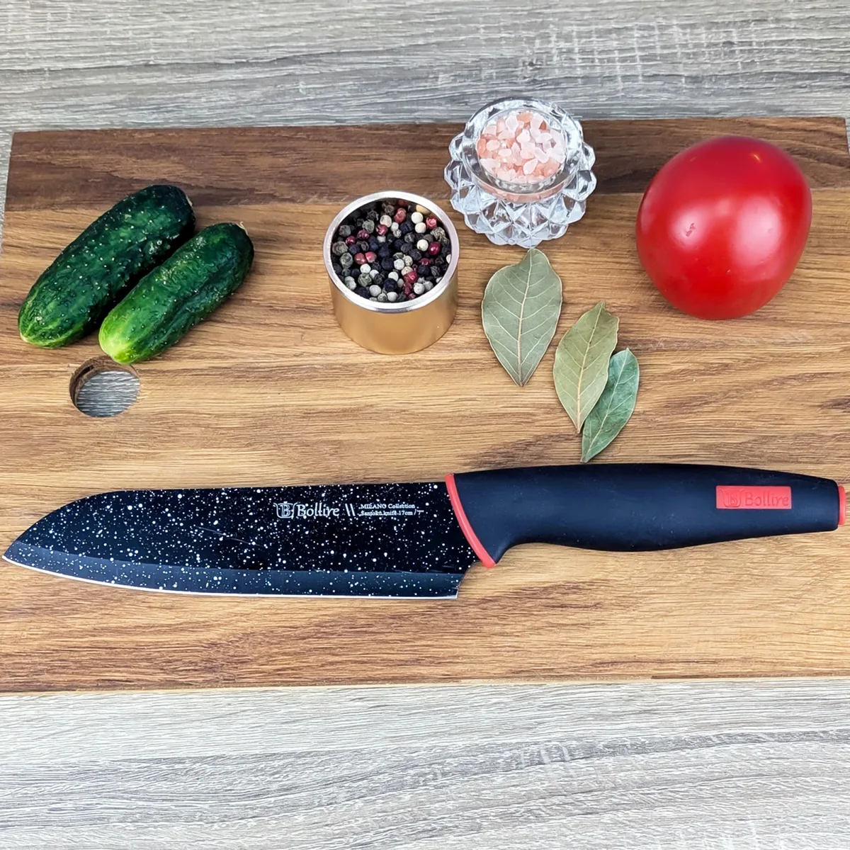 Нож Santoku BOLLIRE нержавеющая сталь 20 см черный