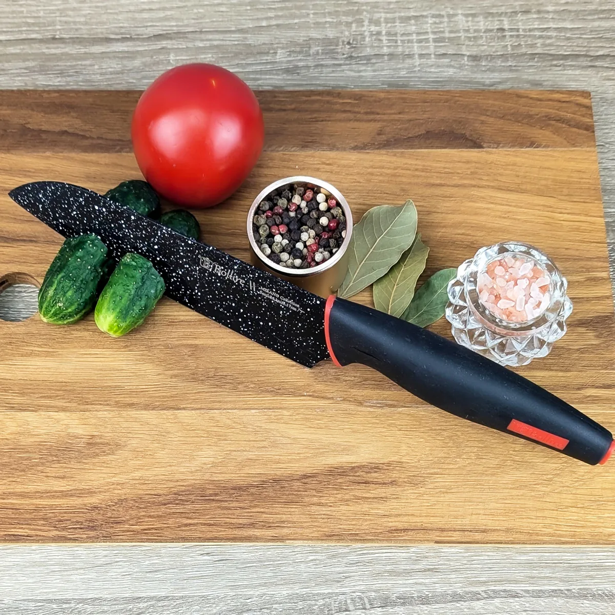 Нож Santoku BOLLIRE нержавеющая сталь 20 см черный