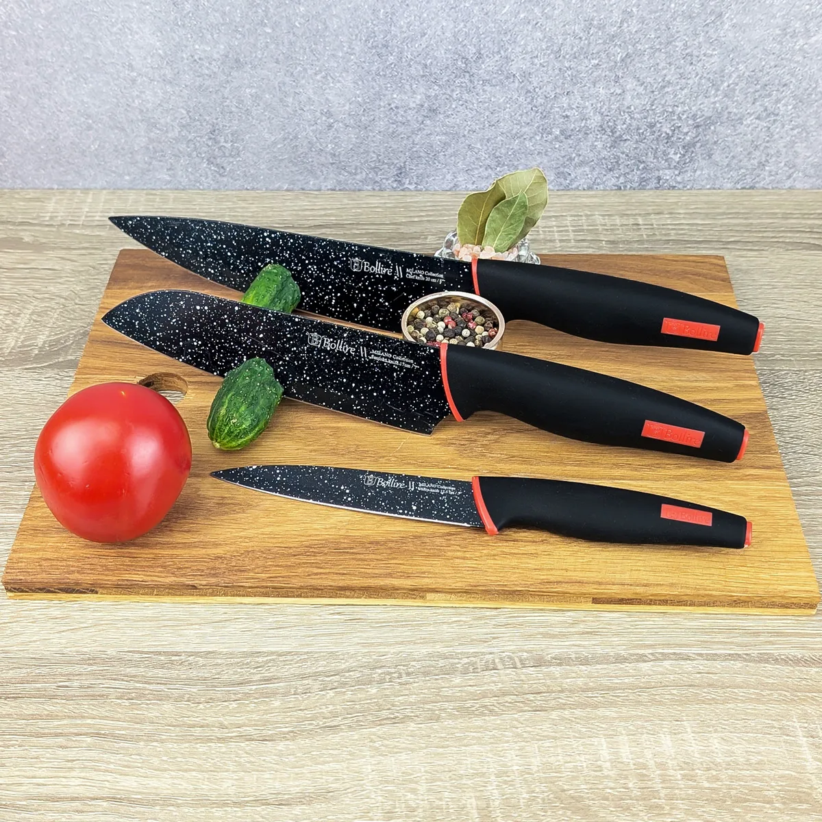 Нож Santoku BOLLIRE нержавеющая сталь 20 см черный