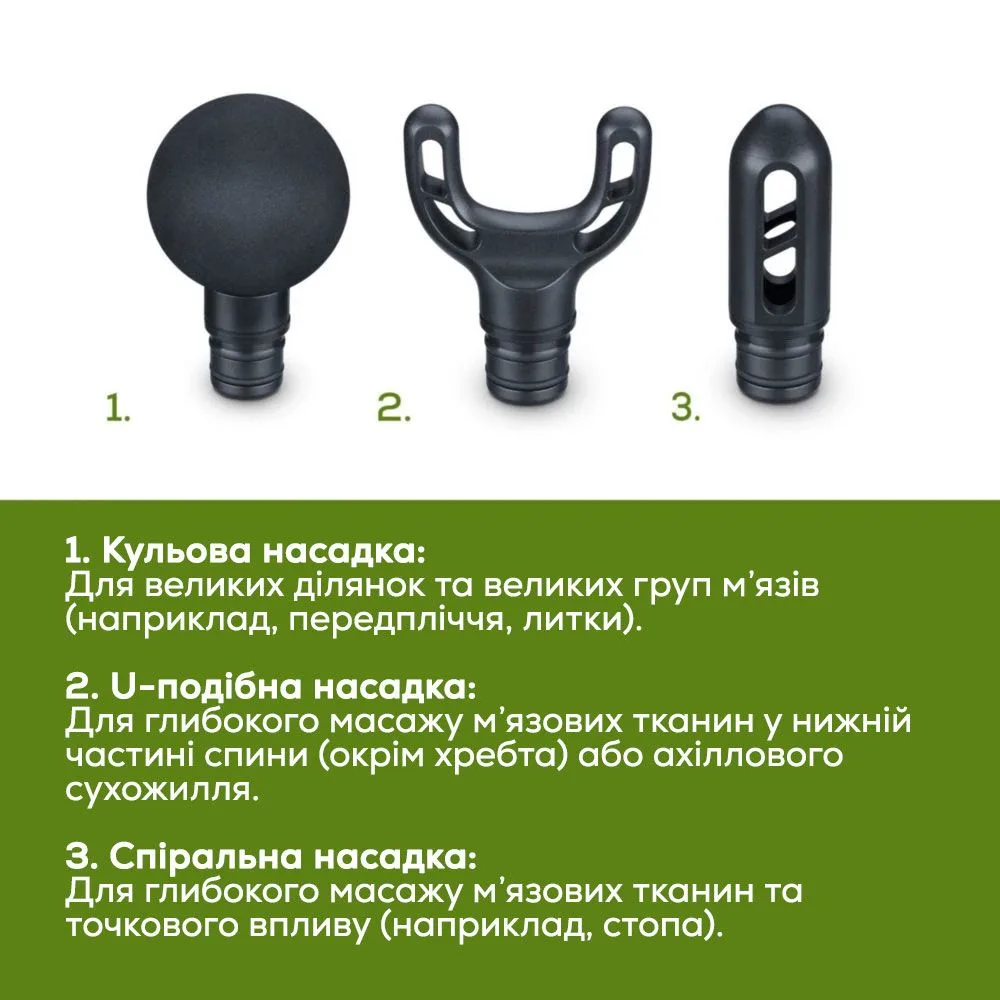 Масажний пристрій Beurer для тіла, літій-іонний акумулятор, вага - 0,49 кг, 3 насадки, чорний.