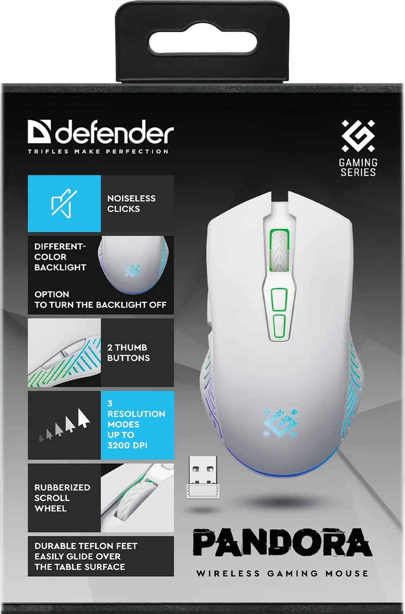 Миша Defender бездротова оптична середня біла 1200/2400/3200 dpi